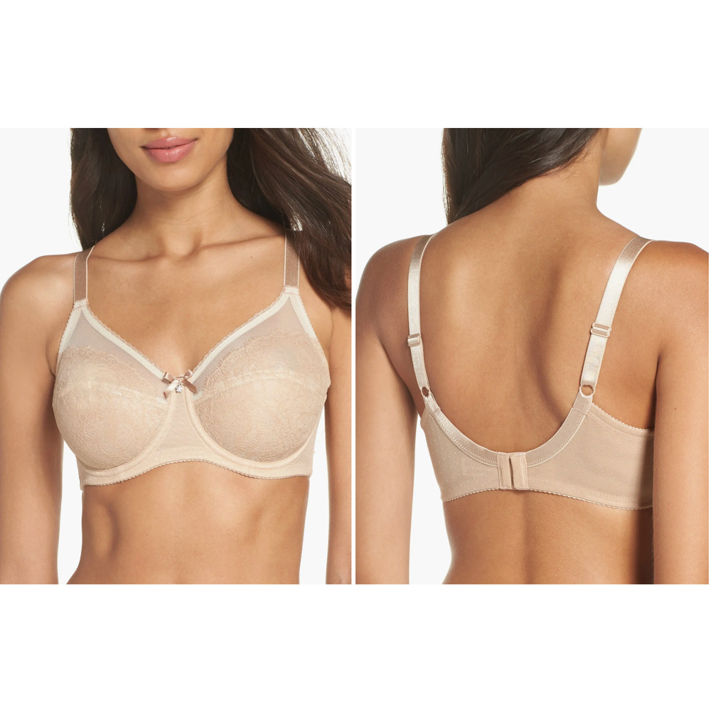 Wacoal Retro Chic Bra 34C Beige Unlined Underwire Lace NWT 855186